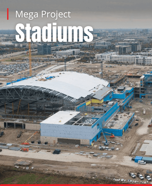 Sports stadium under construction with 'Stadiums' text.