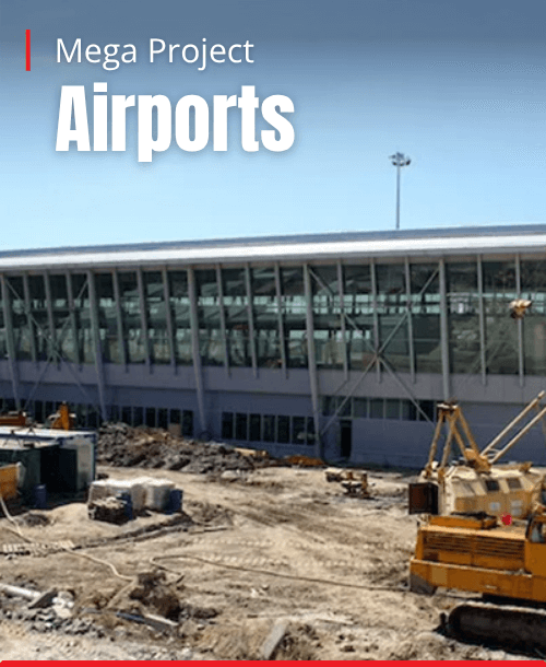 Airport terminal under construction with 'Airports' text.