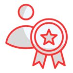 Red icon of a circular ribbon or medal.